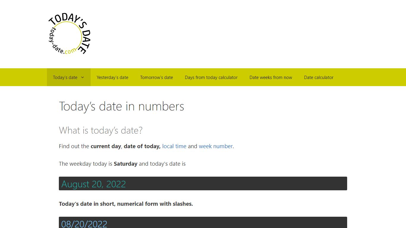 Today’s date in numbers » Today-date.com