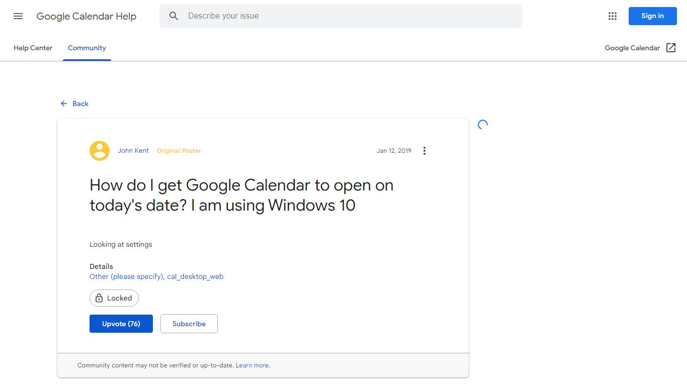 How do I get Google Calendar to open on today's date? I am using ...